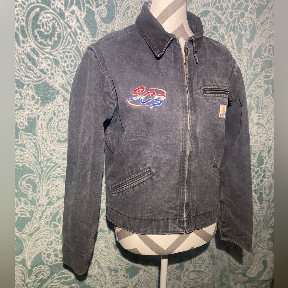 Vintage Carhartt WJ097 PTL Detroit Jacket Womens Sherpa Lined Size S Petrol Gray - Picture 3 of 11